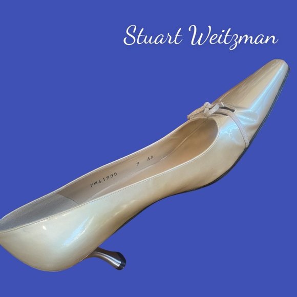 💋 4 FOR $50 / STUART WEITZMAN SOFT BRUSHED GOLD PATENT LEATHER HEELS (SZ 9AA) - Picture 8 of 11